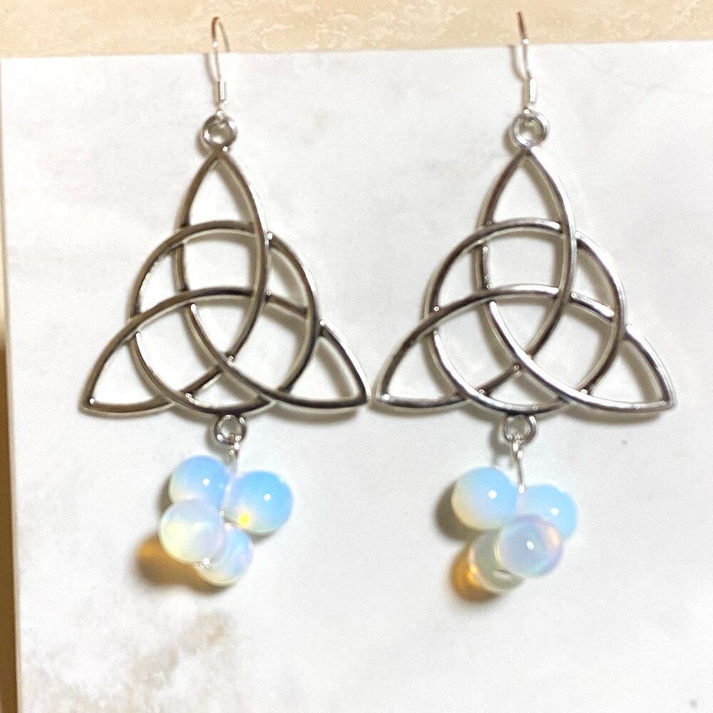 2/$20, Flashy Opalite Celtic Trinity Sterling Silver Dangle Earrings